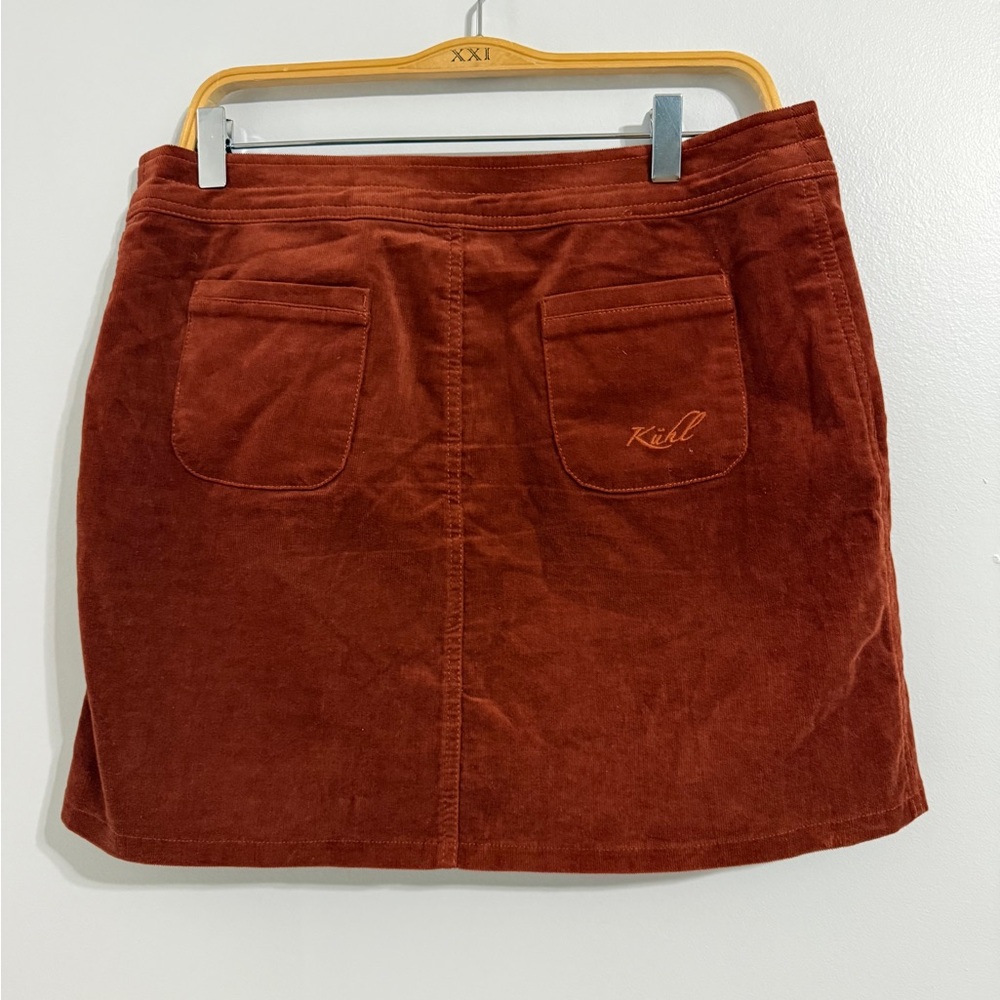 SOLD 26. KÜHL WOMEN’S RUST CORDUROY MINI SKIRT SIZE 8 BUTTON ZIPPER POCKETS - Picture 4 of 10